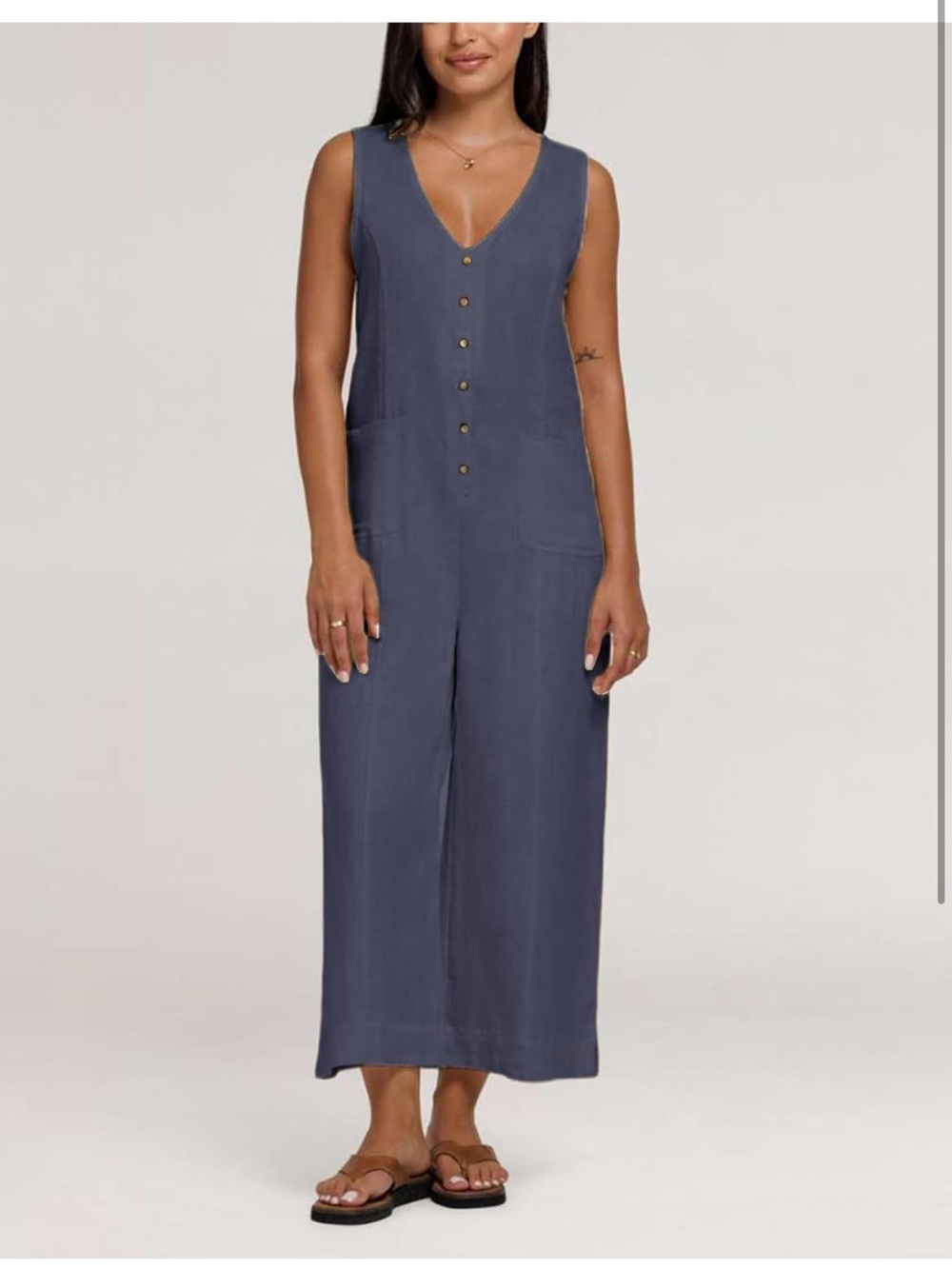 Women's  Button-Front Jumpsuit in Slate Blue